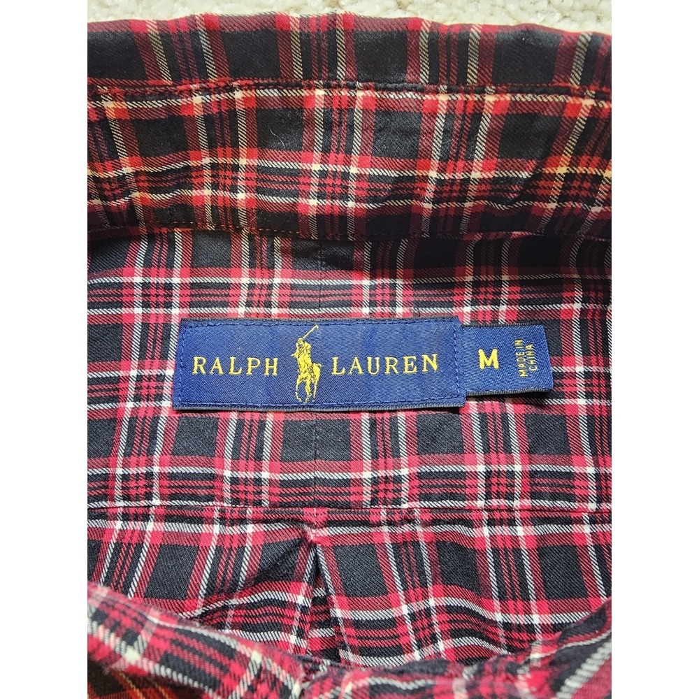 Polo Ralph Lauren Red Plaid Button Down Shirt Men's Medium 100% Cotton Classic - Picture 4 of 11